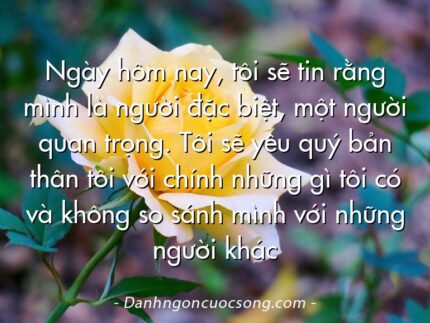 Ngày hôm nay, tôi sẽ tin rằng mình là người đặc biệt, một người quan trọng. Tôi sẽ yêu quý bản thân tôi với chính những gì tôi có và không so sánh mình với những người khác