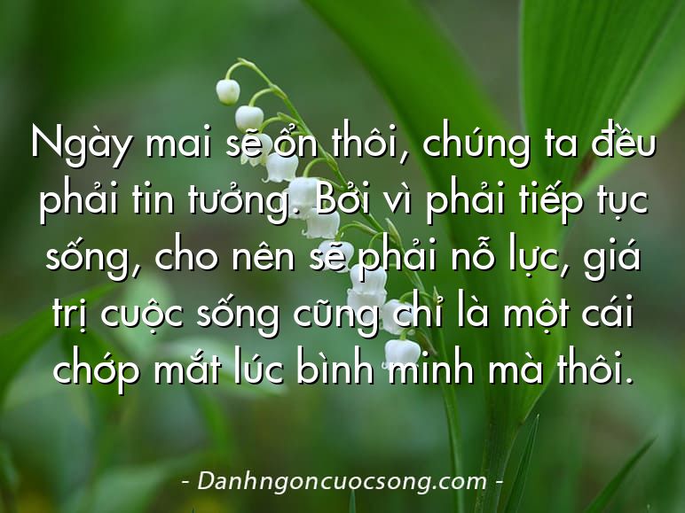 Ngày mai sẽ ổn thôi, chúng ta đều phải tin tưởng. Bởi vì phải tiếp tục sống, cho nên sẽ phải nỗ lực, giá trị cuộc sống cũng chỉ là một cái chớp mắt lúc bình minh mà thôi.
