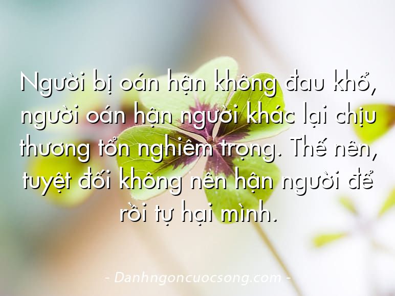 Người bị oán hận không đau khổ, người oán hận người khác lại chịu thương tổn nghiêm trọng. Thế nên, tuyệt đối không nên hận người để rồi tự hại mình.