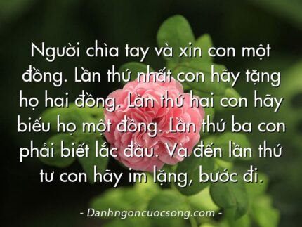Người chìa tay và xin con một đồng. Lần thứ nhất con hãy tặng họ hai đồng. Lần thứ hai con hãy biếu họ một đồng. Lần thứ ba con phải biết lắc đầu. Và đến lần thứ tư con hãy im lặng, bước đi.