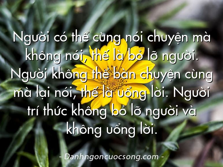 Người có thể cùng nói chuyện mà không nói, thế là bỏ lỡ người. Người không thể bàn chuyện cùng mà lại nói, thế là uổng lời. Người trí thức không bỏ lỡ người và không uổng lời.
