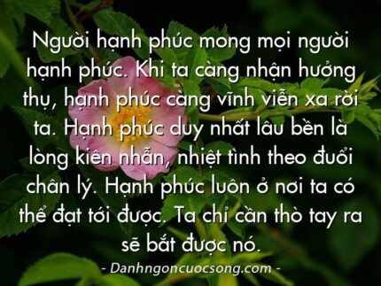 Người hạnh phúc mong mọi người hạnh phúc. Khi ta càng nhận hưởng thụ, hạnh phúc càng vĩnh viễn xa rời ta. Hạnh phúc duy nhất lâu bền là lòng kiên nhẫn, nhiệt tình theo đuổi chân lý. Hạnh phúc luôn ở nơi ta có thể đạt tới được. Ta chỉ cần thò tay ra sẽ bắt được nó.