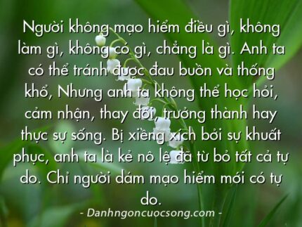 Người không mạo hiểm điều gì, không làm gì, không có gì, chẳng là gì. Anh ta có thể tránh được đau buồn và thống khổ, Nhưng anh ta không thể học hỏi, cảm nhận, thay đổi, trưởng thành hay thực sự sống. Bị xiềng xích bởi sự khuất phục, anh ta là kẻ nô lệ đã từ bỏ tất cả tự do. Chỉ người dám mạo hiểm mới có tự do.