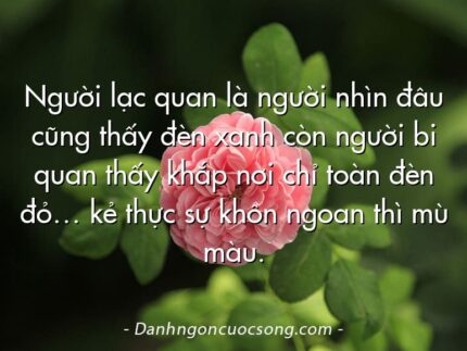 Người lạc quan là người nhìn đâu cũng thấy đèn xanh còn người bi quan thấy khắp nơi chỉ toàn đèn đỏ… kẻ thực sự khôn ngoan thì mù màu.