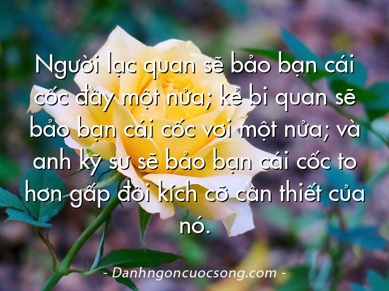 Người lạc quan sẽ bảo bạn cái cốc đầy một nửa; kẻ bi quan sẽ bảo bạn cái cốc vơi một nửa; và anh kỹ sư sẽ bảo bạn cái cốc to hơn gấp đôi kích cỡ cần thiết của nó.