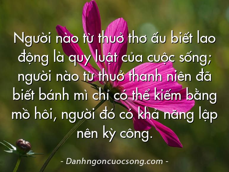 Người nào từ thuở thơ ấu biết lao động là quy luật của cuộc sống; người nào từ thuở thanh niên đã biết bánh mì chỉ có thể kiếm bằng mồ hôi, người đó có khả năng lập nên kỳ công.