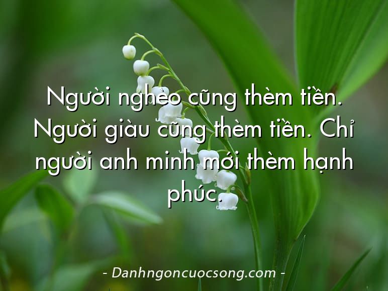 Người nghèo cũng thèm tiền. Người giàu cũng thèm tiền. Chỉ người anh minh mới thèm hạnh phúc.