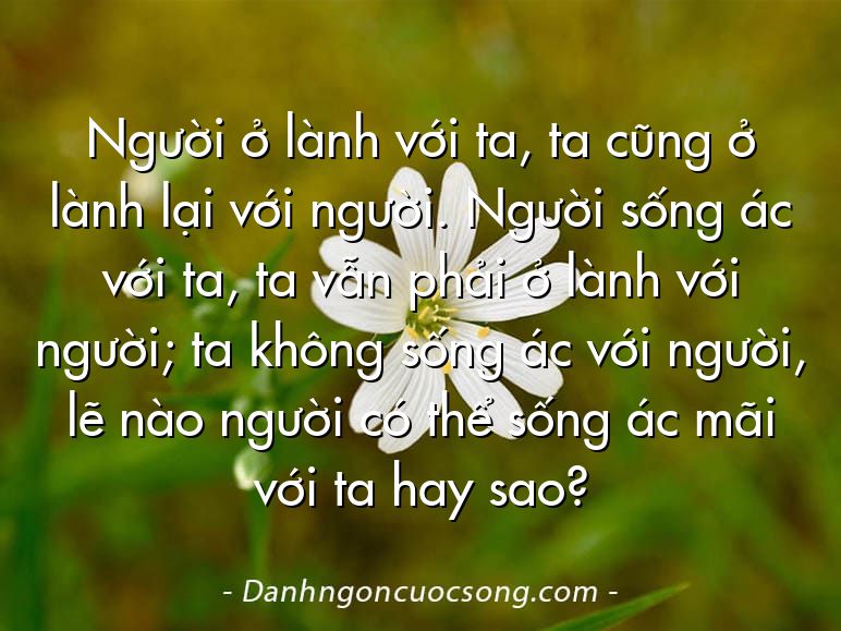 Người ở lành với ta, ta cũng ở lành lại với người. Người sống ác với ta, ta vẫn phải ở lành với người; ta không sống ác với người, lẽ nào người có thể sống ác mãi với ta hay sao?