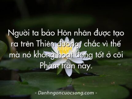Người ta bảo Hôn nhân được tạo ra trên Thiên đường, chắc vì thế mà nó không hoạt động tốt ở cõi Phàm trần này.