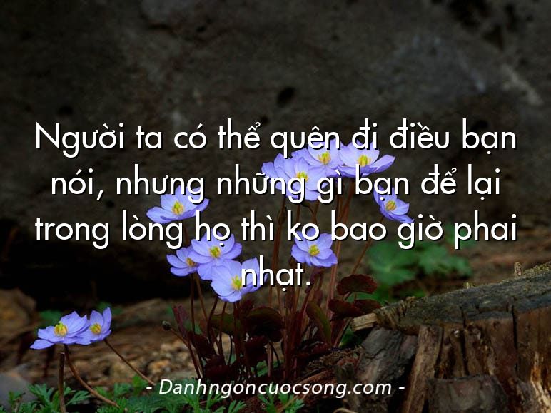 Người ta có thể quên đi điều bạn nói, nhưng những gì bạn để lại trong lòng họ thì ko bao giờ phai nhạt.