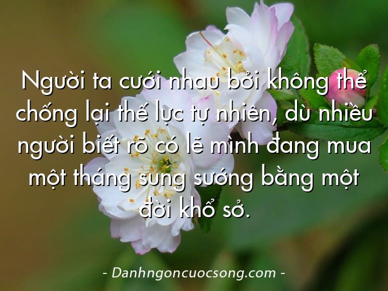 Người ta cưới nhau bởi không thể chống lại thế lực tự nhiên, dù nhiều người biết rõ có lẽ mình đang mua một tháng sung sướng bằng một đời khổ sở.