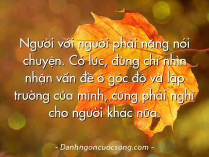 Người với người phải năng nói chuyện. Có lúc, đừng chỉ nhìn nhận vấn đề ở góc độ và lập trường của mình, cũng phải nghĩ cho người khác nữa.