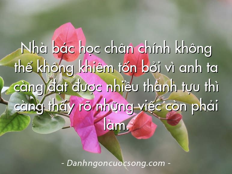 Nhà bác học chân chính không thể không khiêm tốn bởi vì anh ta càng đạt được nhiều thành tựu thì càng thấy rõ những việc còn phải làm.