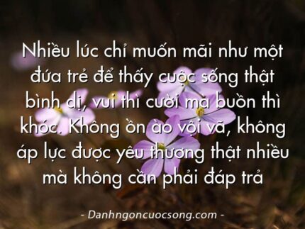 Nhiều lúc chỉ muốn mãi như một đứa trẻ để thấy cuộc sống thật bình dị, vui thì cười mà buồn thì khóc. Không ồn ào vội vã, không áp lực được yêu thương thật nhiều mà không cần phải đáp trả
