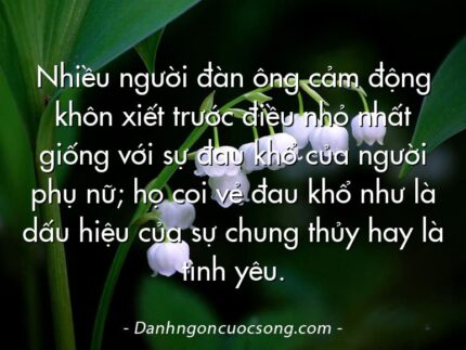 Nhiều người đàn ông cảm động khôn xiết trước điều nhỏ nhất giống với sự đau khổ của người phụ nữ; họ coi vẻ đau khổ như là dấu hiệu của sự chung thủy hay là tình yêu.