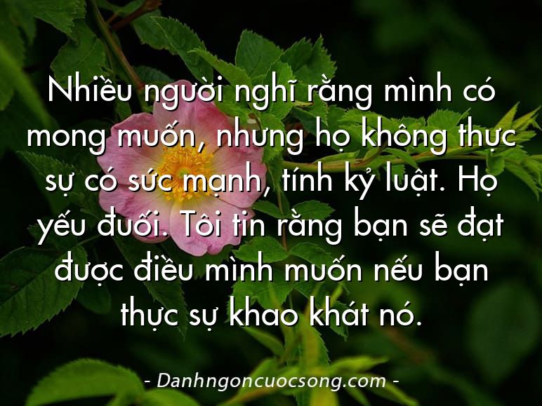 Nhiều người nghĩ rằng mình có mong muốn, nhưng họ không thực sự có sức mạnh, tính kỷ luật. Họ yếu đuối. Tôi tin rằng bạn sẽ đạt được điều mình muốn nếu bạn thực sự khao khát nó.