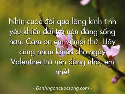 Nhìn cuộc đời qua lăng kính tình yêu khiến đời trở nên đáng sống hơn. Cảm ơn em vì mọi thứ. Hãy cùng nhau khiến cho ngày Valentine trở nên đáng nhớ, em nhé!