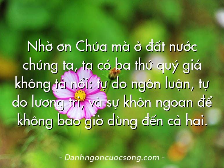 Nhờ ơn Chúa mà ở đất nước chúng ta, ta có ba thứ quý giá không tả nổi: tự do ngôn luận, tự do lương tri, và sự khôn ngoan để không bao giờ dùng đến cả hai.