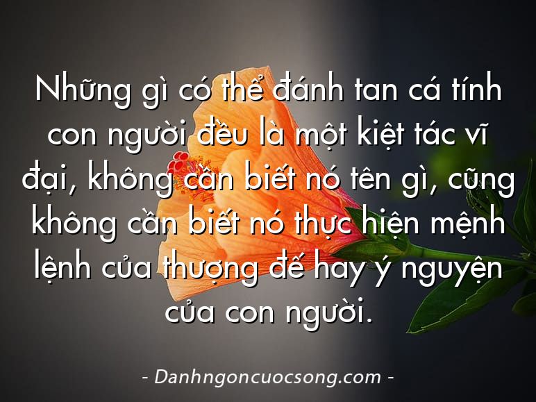 Những gì có thể đánh tan cá tính con người đều là một kiệt tác vĩ đại, không cần biết nó tên gì, cũng không cần biết nó thực hiện mệnh lệnh của thượng đế hay ý nguyện của con người.