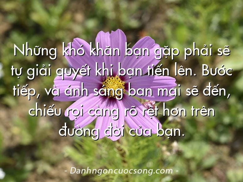Những khó khăn bạn gặp phải sẽ tự giải quyết khi bạn tiến lên. Bước tiếp, và ánh sáng ban mai sẽ đến, chiếu rọi càng rõ rệt hơn trên đường đời của bạn.