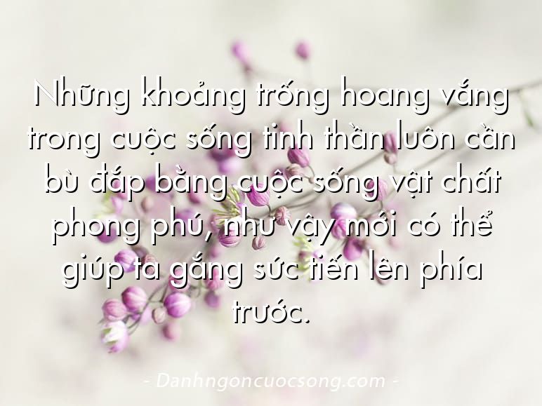 Những khoảng trống hoang vắng trong cuộc sống tinh thần luôn cần bù đắp bằng cuộc sống vật chất phong phú, như vậy mới có thể giúp ta gắng sức tiến lên phía trước.
