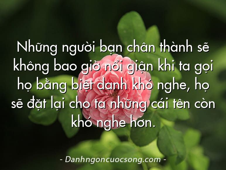 Những người bạn chân thành sẽ không bao giờ nổi giận khi ta gọi họ bằng biệt danh khó nghe, họ sẽ đặt lại cho ta những cái tên còn khó nghe hơn.