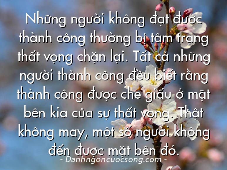 Những người không đạt được thành công thường bị tâm trạng thất vọng chặn lại. Tất cả những người thành công đều biết rằng thành công được che giấu ở mặt bên kia của sự thất vọng. Thật không may, một số người không đến được mặt bên đó.
