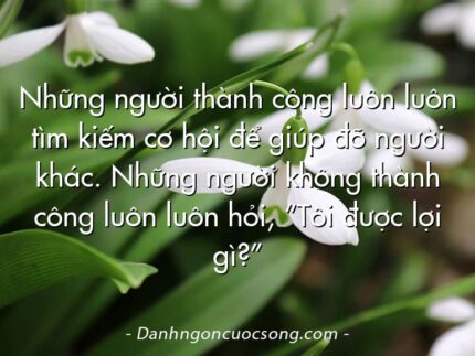 Những người thành công luôn luôn tìm kiếm cơ hội để giúp đỡ người khác. Những người không thành công luôn luôn hỏi, “Tôi được lợi gì?”