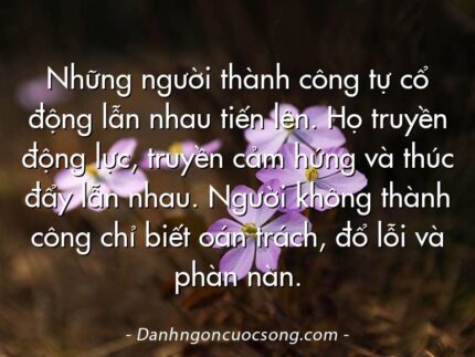 Những người thành công tự cổ động lẫn nhau tiến lên. Họ truyền động lực, truyền cảm hứng và thúc đẩy lẫn nhau. Người không thành công chỉ biết oán trách, đổ lỗi và phàn nàn.
