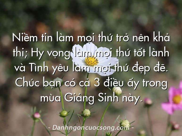 Niềm tin làm mọi thứ trở nên khả thi; Hy vọng làm mọi thứ tốt lành và Tình yêu làm mọi thứ đẹp đẽ. Chúc bạn có cả 3 điều ấy trong mùa Giáng Sinh này.