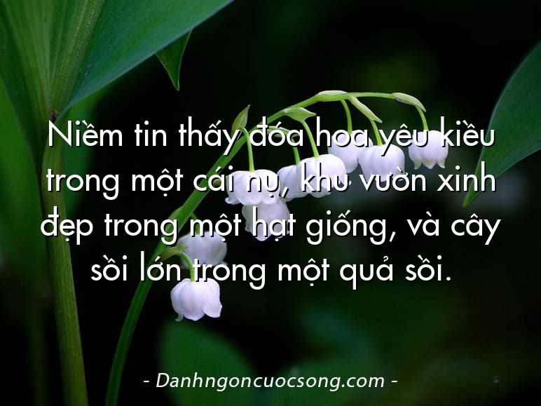 Niềm tin thấy đóa hoa yêu kiều trong một cái nụ, khu vườn xinh đẹp trong một hạt giống, và cây sồi lớn trong một quả sồi.