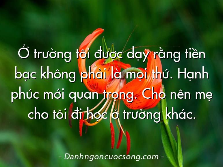 Ở trường tôi được dạy rằng tiền bạc không phải là mọi thứ. Hạnh phúc mới quan trọng. Cho nên mẹ cho tôi đi học ở trường khác.