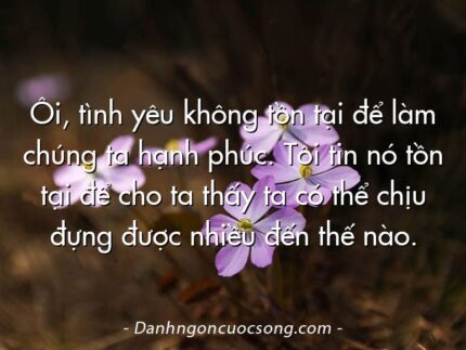 Ôi, tình yêu không tồn tại để làm chúng ta hạnh phúc. Tôi tin nó tồn tại để cho ta thấy ta có thể chịu đựng được nhiều đến thế nào.