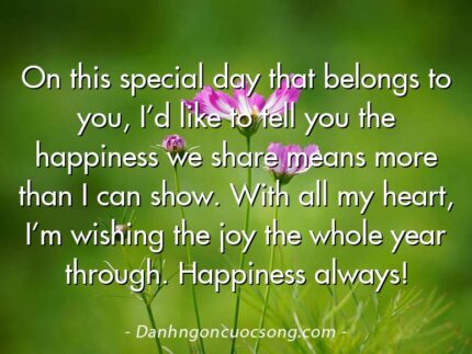 On this special day that belongs to you, I’d like to tell you the happiness we share means more than I can show. With all my heart, I’m wishing the joy the whole year through. Happiness always!