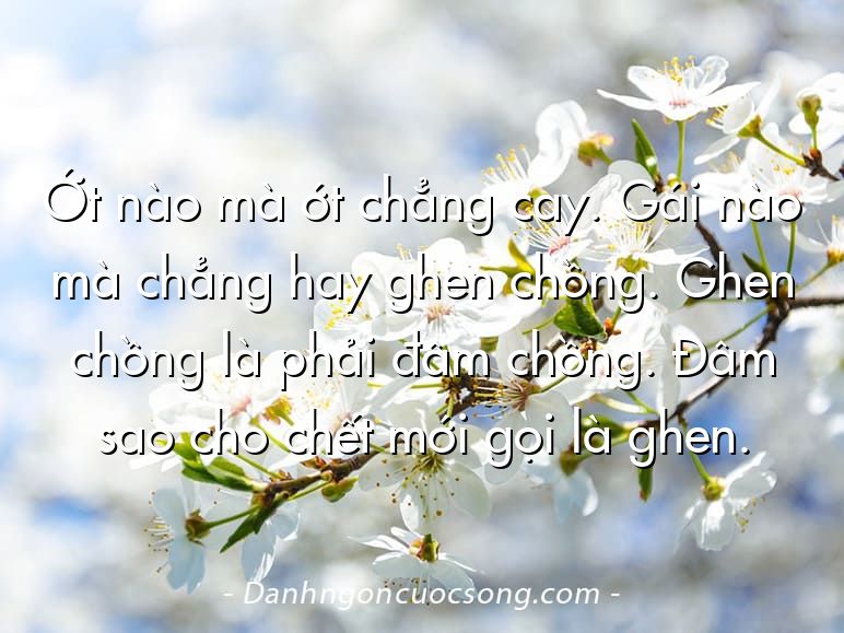 Ớt nào mà ớt chẳng cay. Gái nào mà chẳng hay ghen chồng. Ghen chồng là phải đâm chồng. Đâm sao cho chết mới gọi là ghen.