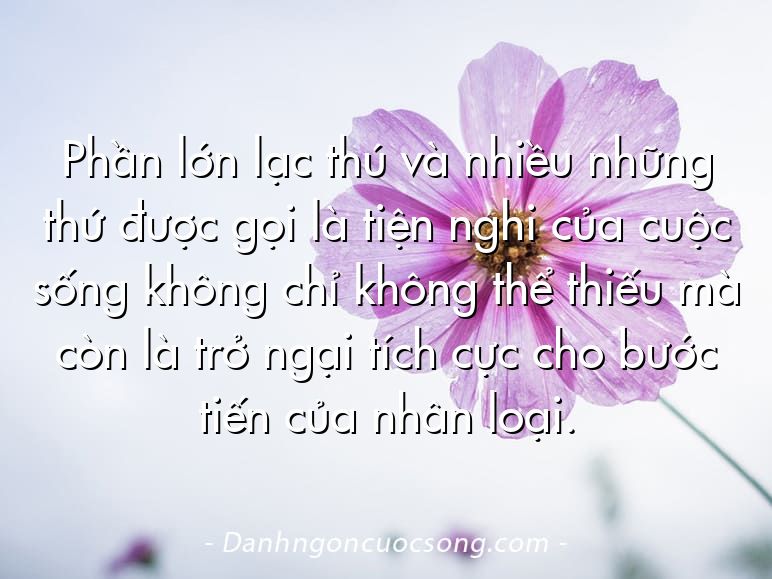 Phần lớn lạc thú và nhiều những thứ được gọi là tiện nghi của cuộc sống không chỉ không thể thiếu mà còn là trở ngại tích cực cho bước tiến của nhân loại.