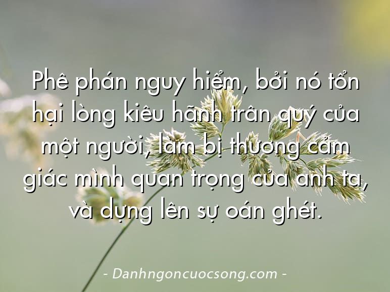 Phê phán nguy hiểm, bởi nó tổn hại lòng kiêu hãnh trân quý của một người, làm bị thương cảm giác mình quan trọng của anh ta, và dựng lên sự oán ghét.