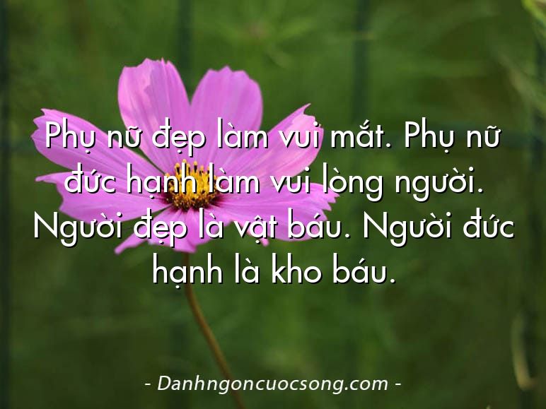 Phụ nữ đẹp làm vui mắt. Phụ nữ đức hạnh làm vui lòng người. Người đẹp là vật báu. Người đức hạnh là kho báu.
