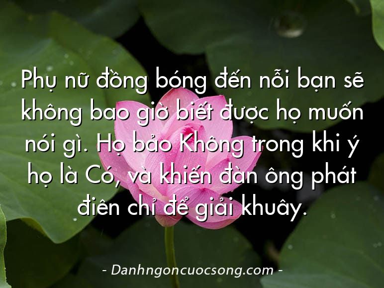 Phụ nữ đồng bóng đến nỗi bạn sẽ không bao giờ biết được họ muốn nói gì. Họ bảo Không trong khi ý họ là Có, và khiến đàn ông phát điên chỉ để giải khuây.