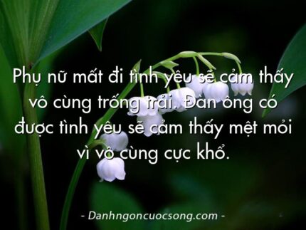 Phụ nữ mất đi tình yêu sẽ cảm thấy vô cùng trống trải. Đàn ông có được tình yêu sẽ cảm thấy mệt mỏi vì vô cùng cực khổ.