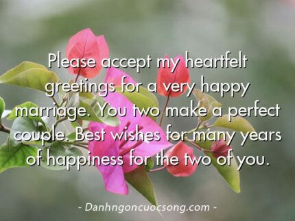 Please accept my heartfelt greetings for a very happy marriage. You two make a perfect couple. Best wishes for many years of happiness for the two of you.