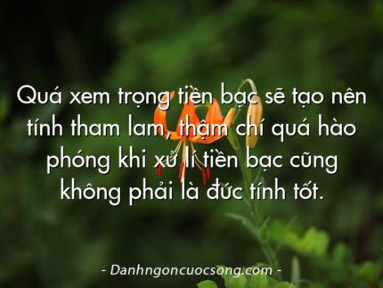 Quá xem trọng tiền bạc sẽ tạo nên tính tham lam, thậm chí quá hào phóng khi xử lí tiền bạc cũng không phải là đức tính tốt.