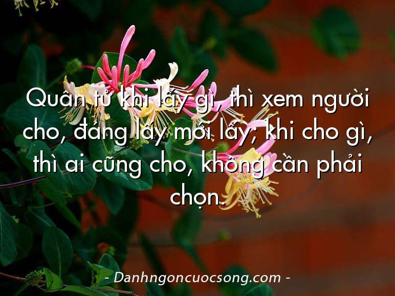 Quân tử khi lấy gì, thì xem người cho, đáng lấy mới lấy; khi cho gì, thì ai cũng cho, không cần phải chọn.
