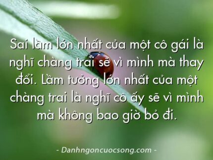 Sai lầm lớn nhất của một cô gái là nghĩ chàng trai sẽ vì mình mà thay đổi. Lầm tưởng lớn nhất của một chàng trai là nghĩ cô ấy sẽ vì mình mà không bao giờ bỏ đi.