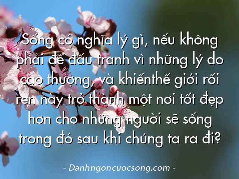 Sống có nghĩa lý gì, nếu không phải để đấu tranh vì những lý do cao thượng, và khiếnthế giới rối ren này trở thành một nơi tốt đẹp hơn cho những người sẽ sống trong đó sau khi chúng ta ra đi?