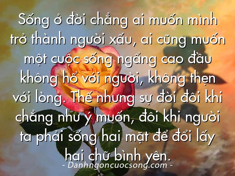 Sống ở đời chẳng ai muốn mình trở thành người xấu, ai cũng muốn một cuộc sống ngẩng cao đầu không hổ với người, không thẹn với lòng. Thế nhưng sự đời đôi khi chẳng như ý muốn, đôi khi người ta phải sống hai mặt để đổi lấy hai chữ bình yên.