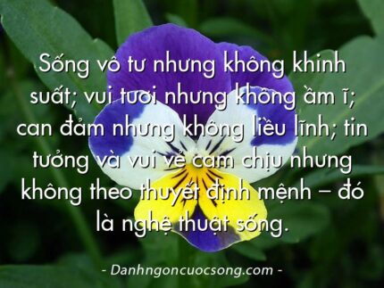 Sống vô tư nhưng không khinh suất; vui tươi nhưng không ầm ĩ; can đảm nhưng không liều lĩnh; tin tưởng và vui vẻ cam chịu nhưng không theo thuyết định mệnh – đó là nghệ thuật sống.