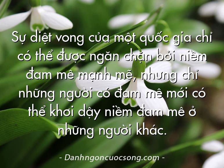 Sự diệt vong của một quốc gia chỉ có thể được ngăn chặn bởi niềm đam mê mạnh mẽ, nhưng chỉ những người có đam mê mới có thể khơi dậy niềm đam mê ở những người khác.