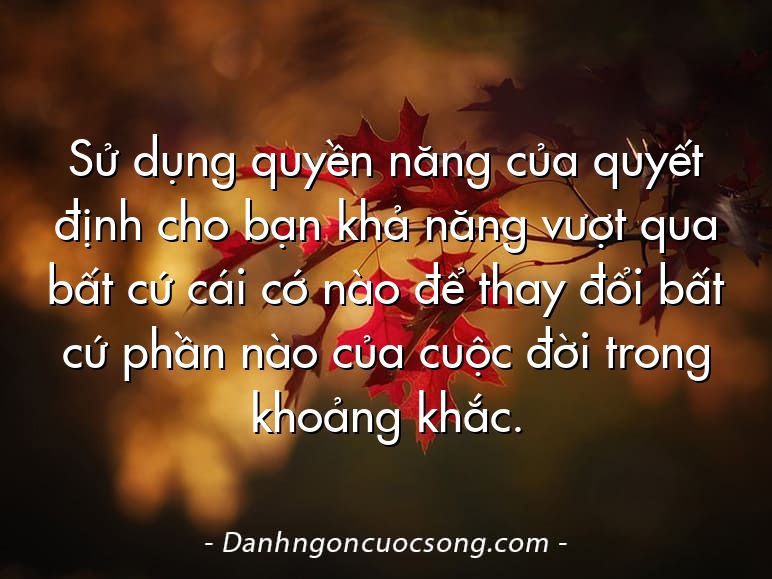 Sử dụng quyền năng của quyết định cho bạn khả năng vượt qua bất cứ cái cớ nào để thay đổi bất cứ phần nào của cuộc đời trong khoảng khắc.