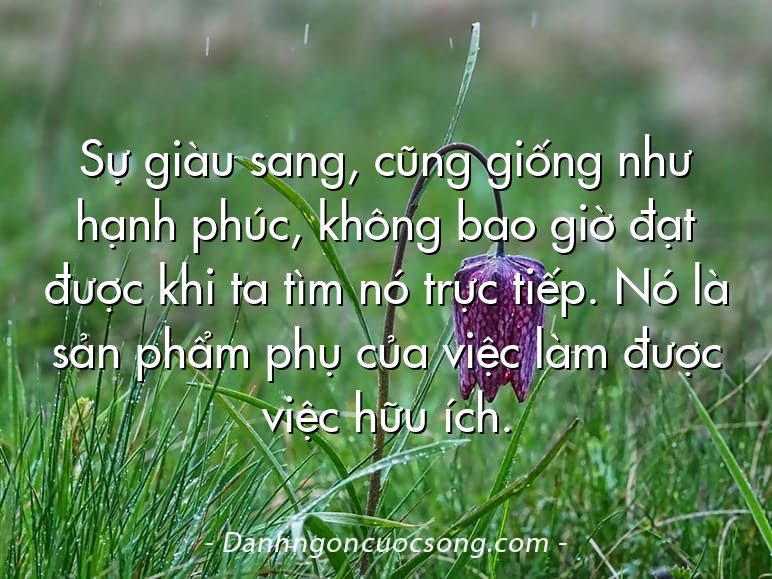 Sự giàu sang, cũng giống như hạnh phúc, không bao giờ đạt được khi ta tìm nó trực tiếp. Nó là sản phẩm phụ của việc làm được việc hữu ích.